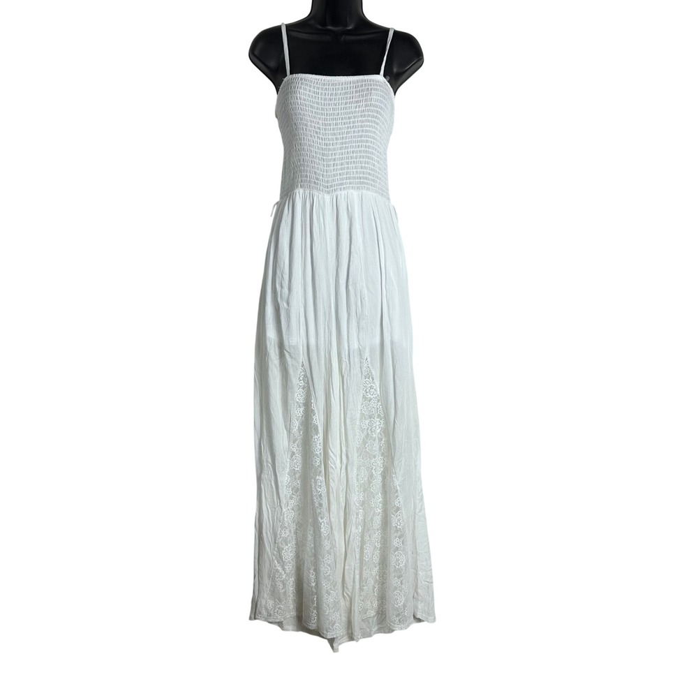 Boho Smocked Lace Wide Leg‎ Jumpsuit Summer Sleeveless Maxi Romper beachy party